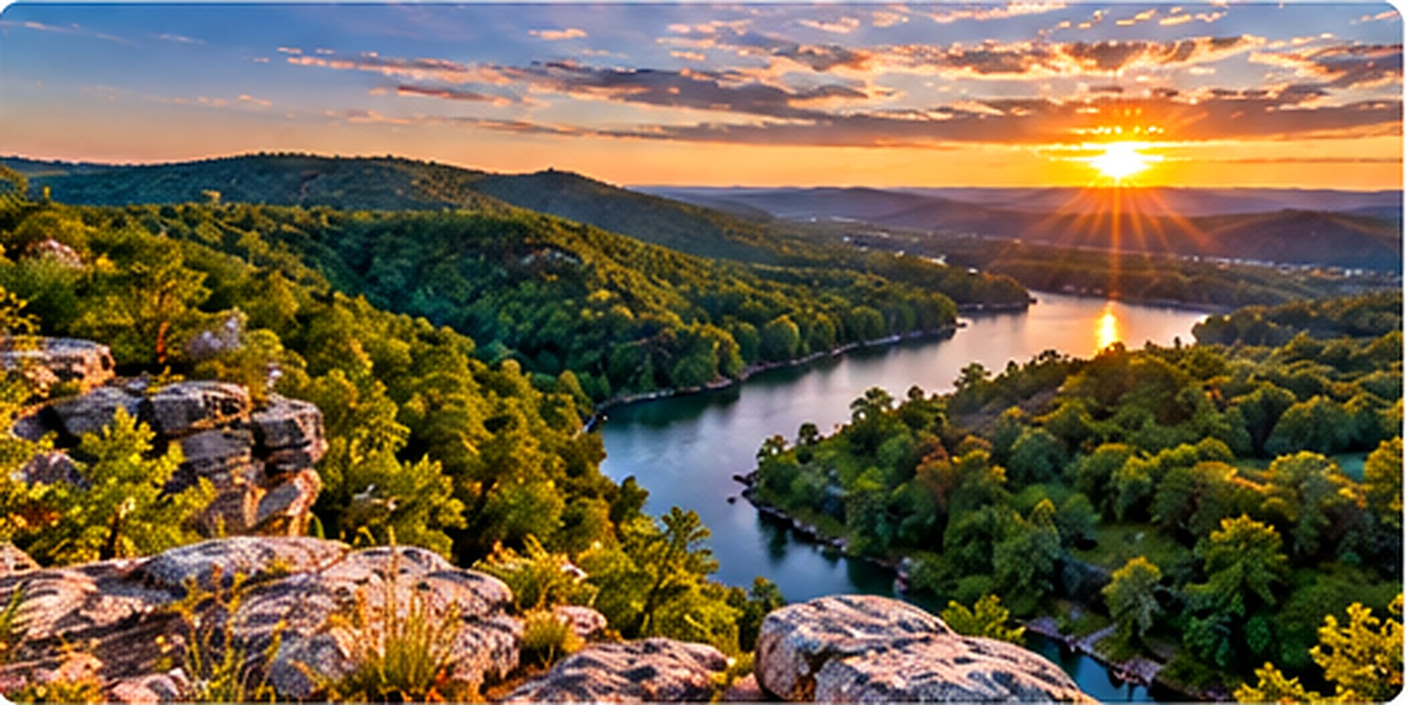 Ozark Mountains lake and wooded hills illustrating Arkansas rental property investment research