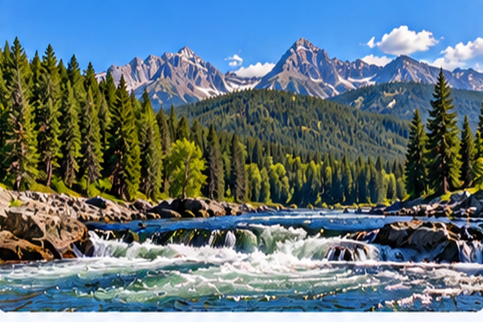 Generated Idaho-inspired mountain and river illustration for Idaho DSCR Loans investment property research